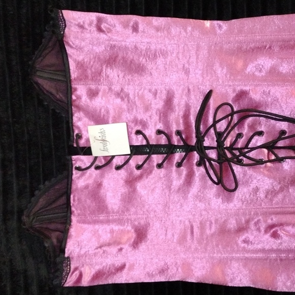 Fredericks of Hollywood Zip Front Corset in Rose Pink w/ Laced Back NWT - Picture 15 of 16